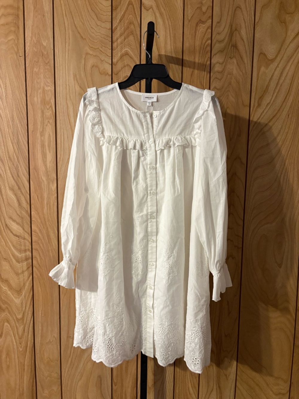 Boutique Ivory Embroidered Ruffle Mini Dress Size S Lined Long Sleeve